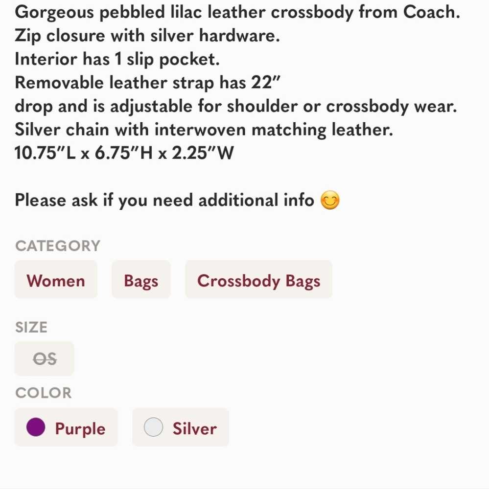 COPY - COACH Carrie Crossbody Metallic Lilac Bag F22207 - Picture 8 of 8